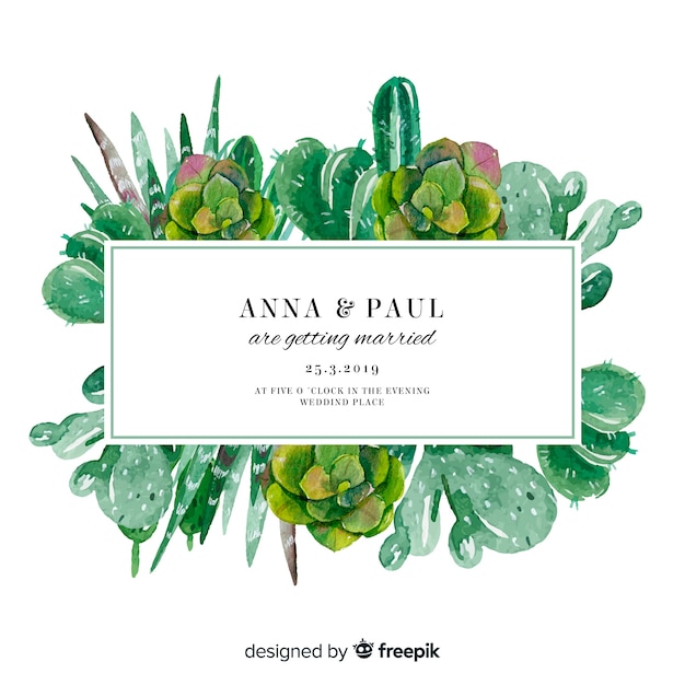 Banner de cactus de acuarela en blanco