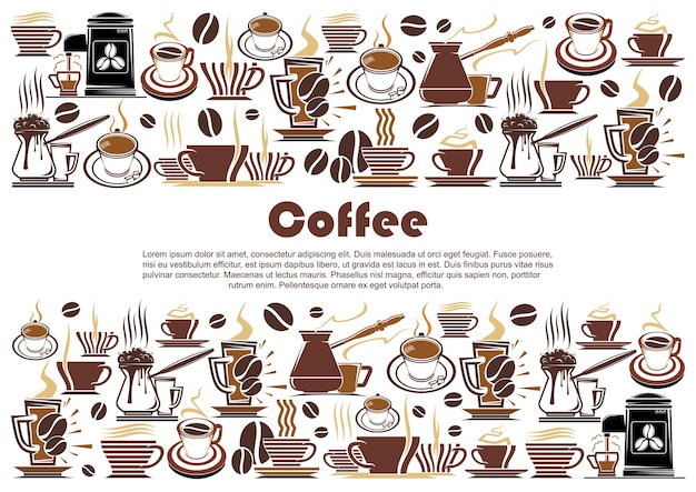 Banner de café con bebida caliente y borde de bebida.