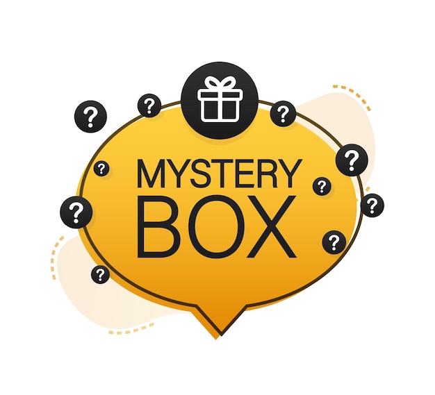 Banner de caja misteriosa Embalaje para diseño conceptual Presente sorpresa Diseño de paquete Símbolo de ayuda