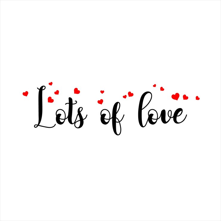 Banner de caligrafía de signo de amor con corazones rojos aislados sobre fondo transparente