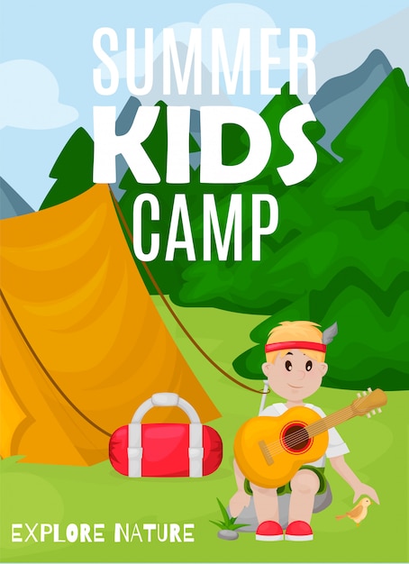 Vector banner de campamento de niños de verano