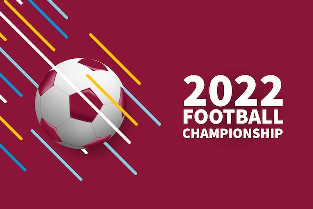 Banner del campeonato mundial de fútbol de 2022 en fondo granate de qatar