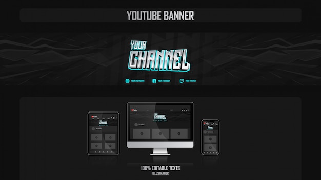 Vector banner para canal de redes sociales con concepto de jugador