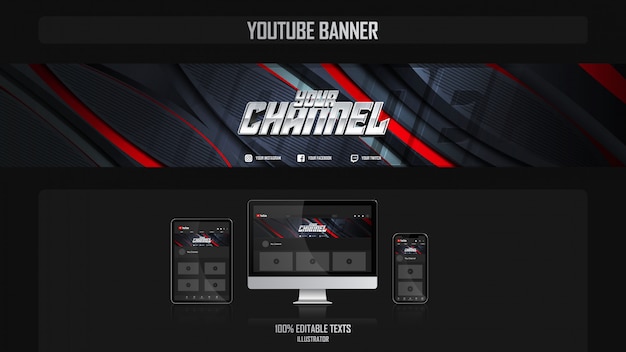 Vector banner para canal de youtube con concepto deportivo