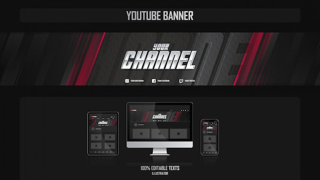 Vector banner para canal de youtube con concepto gamer