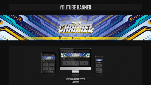 Vector banner para canal de youtube con concepto gamer