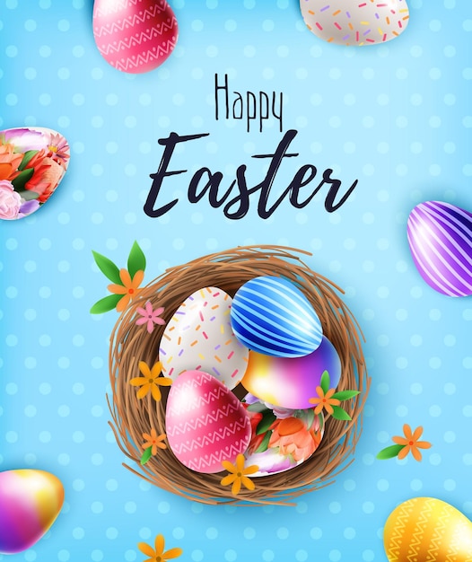 Banner de cartel de Pascua con huevos y ramas