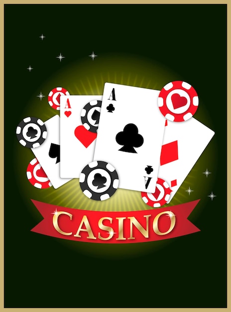 Banner de casino con cartas de póquer y fichas