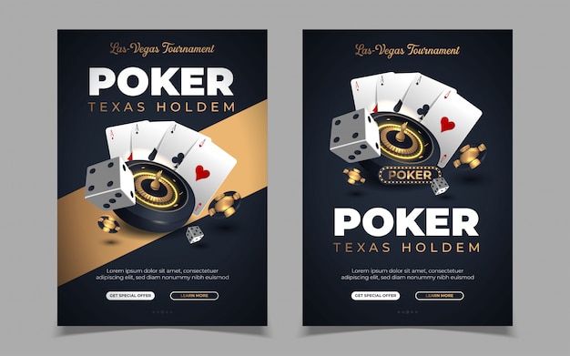 Banner de casino con fichas y tarjetas de casino. Poker club texas holdem.