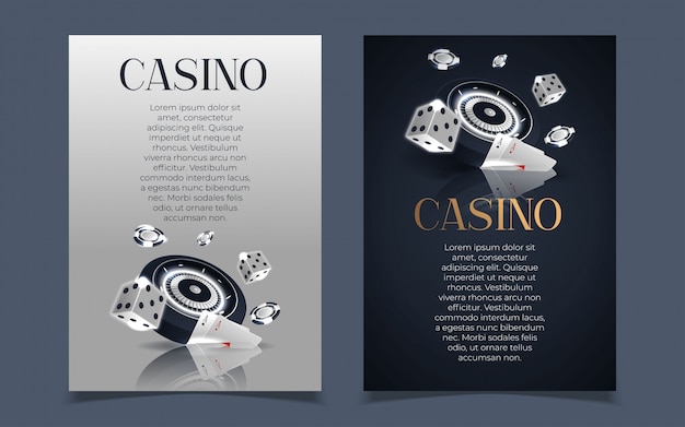 Banner de casino con fichas y tarjetas de casino. poker club texas holdem.