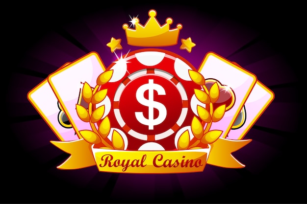 Vector banner de casino royale con cinta y corona