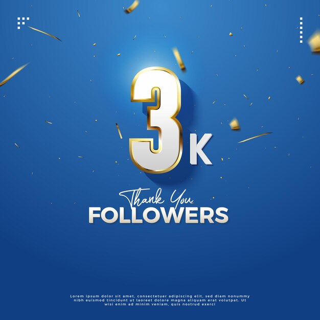 Banner de celebración de 3k seguidores con hermoso diseño de papel de celebración vector premium