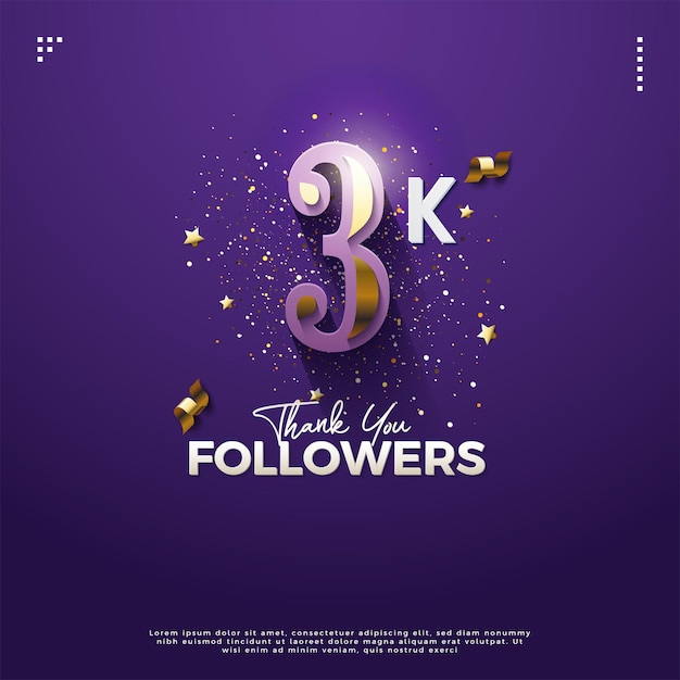 Banner de celebración de 3k seguidores con vector premium de diseño de números elegantes