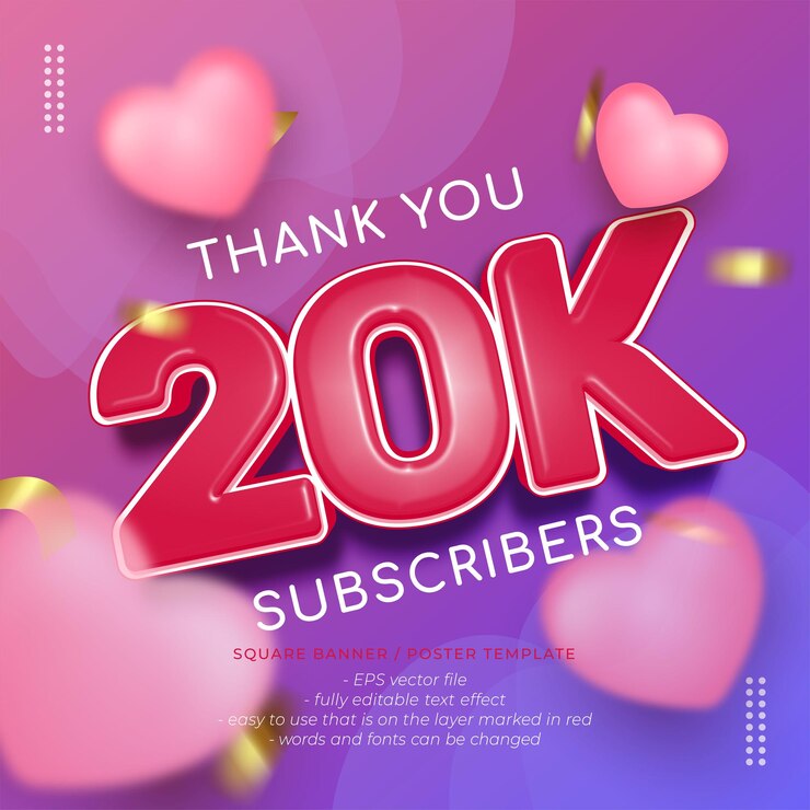 Vector banner de celebración cuadrada de degradado vectorial para 20k seguidores con póster de diseño o publicaciones de instagram
