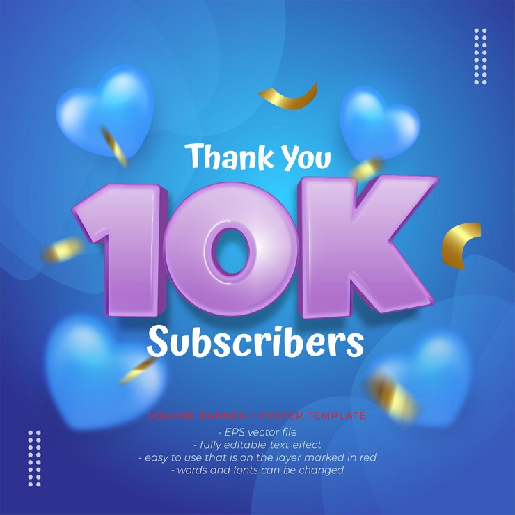 Vector banner de celebración cuadrado azul vectorial para 10k seguidores con póster de diseño o publicaciones de instagram