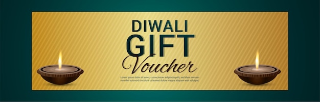 Banner de celebración de diwali gift vocher con diya creativo