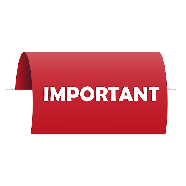 Banner de cinta importante Etiqueta roja Información vectorial Forma de texto en negrita blanca