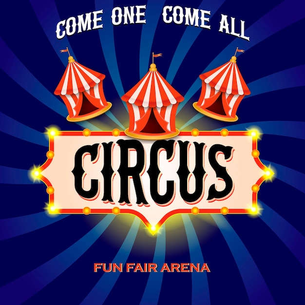 Banner de circo vintage con bombillas brillantes Carpa de carnaval