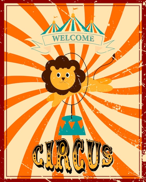 Banner de circo vintage con la imagen de un león