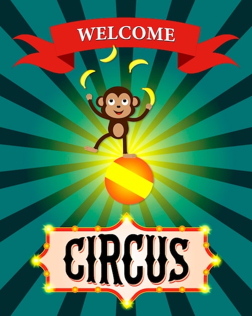 Banner de circo vintage con la imagen de un mono