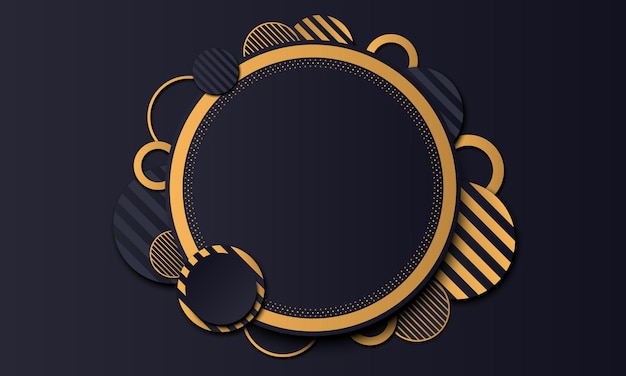 Banner de círculo azul marino oscuro de lujo con fondo dorado. Ilustración vectorial.