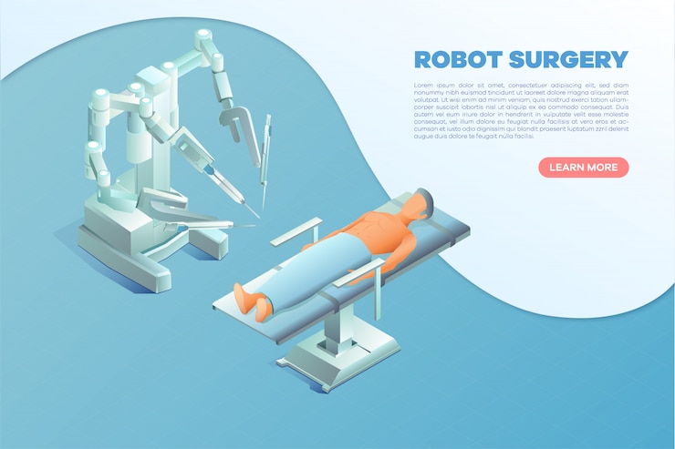 Vector banner de cirugía robot isométrica