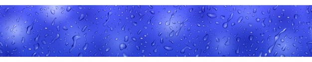 Vector banner en colores azules con gotas y rayas de agua que fluyen por la superficie con repetición horizontal perfecta