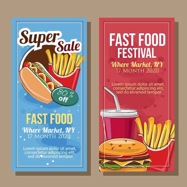 banner de comida rápida en estilo doodle