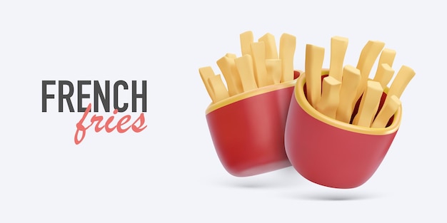 Banner de comida rápida con papas fritas realistas en 3d sobre fondo blanco Ilustración vectorial