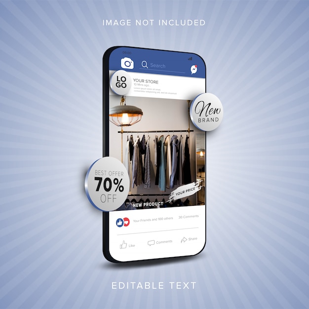 Banner de compras en línea en la aplicación de redes sociales móviles