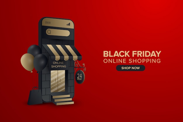 Banner de compras en línea de black friday en el móvil