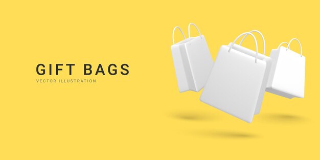 Banner para compras en línea con bolsas de regalo realistas en 3d ilustración vectorial