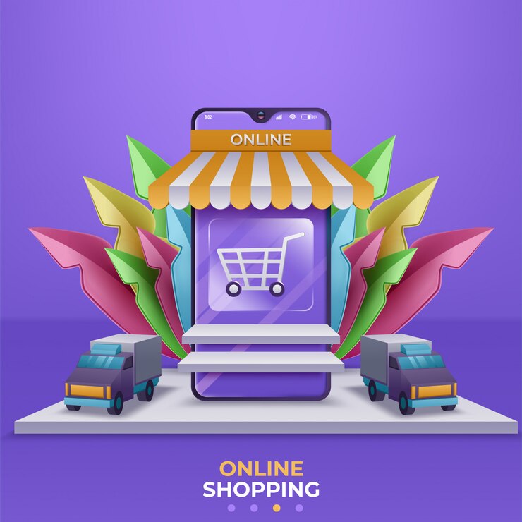 Vector banner de compras en línea, plantillas de aplicaciones móviles. ilustración