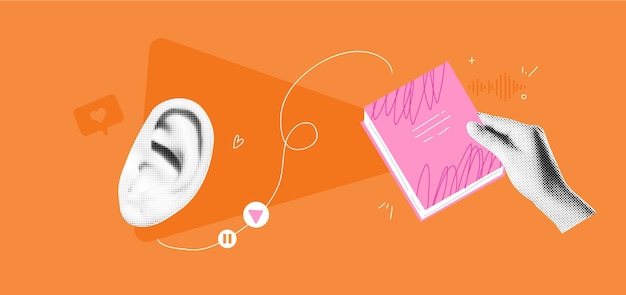 Banner de concepto creativo con bombilla y collage de diseño manual de elementos de idea y solución en