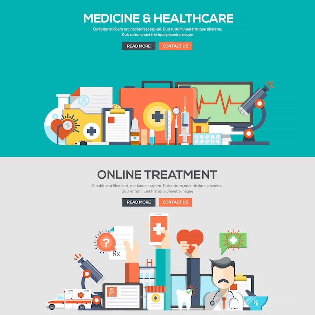 Vector banner de concepto de diseño plano - medicina y salud