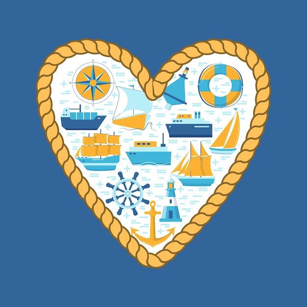 Vector banner de concepto de espíritu oceánico con iconos de barco