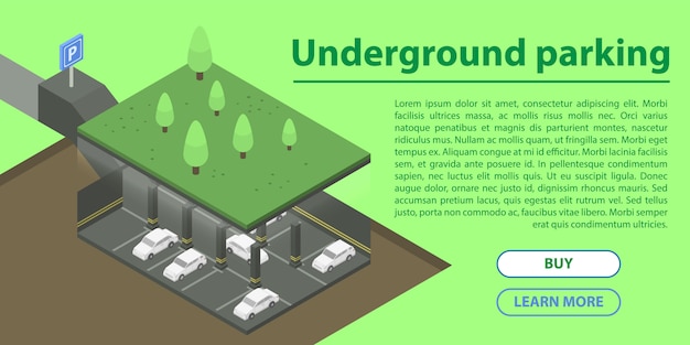 Vector banner de concepto de estacionamiento subterráneo, estilo isométrico