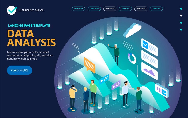 Vector banner de concepto isométrico de análisis de datos