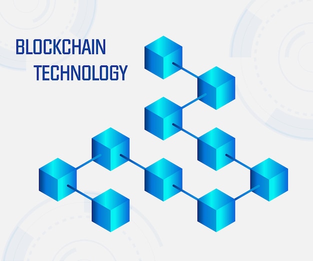 Banner de concepto isométrico de Blockchain abstracto Concepto moderno de tecnología digital en forma de red de cadena de bloques Ilustración vectorial
