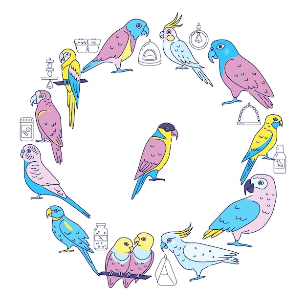 Banner de concepto redondo de loros