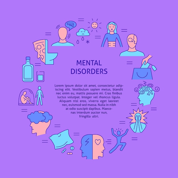 Banner de concepto redondo de trastornos mentales