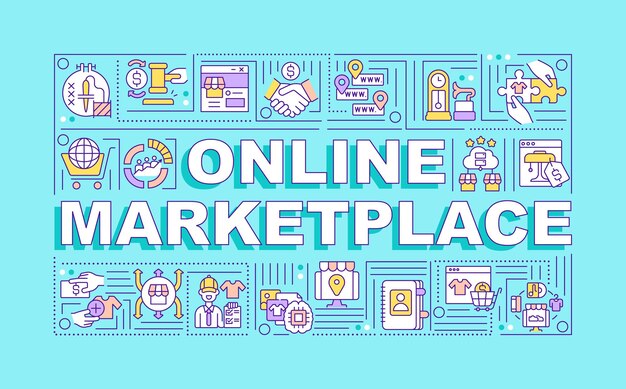 Banner de conceptos de palabra de mercado en línea. Negocio remoto.