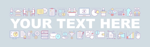 Banner de conceptos de palabras de aprendizaje empresarial Industria comercial Idea de tipografía de letras aisladas con iconos lineales Capacitación en liderazgo Ilustración de contorno vectorial
