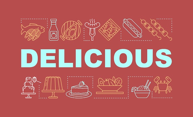 Banner de conceptos de palabras de comida deliciosa