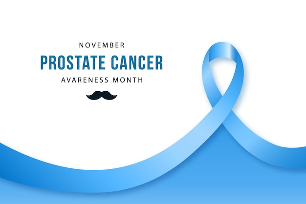 Vector banner de concientización sobre el cáncer de próstata. cinta azul realista, símbolo del cáncer de próstata. plantilla de diseño vectorial para infografías, sitios web, vallas publicitarias, etc.