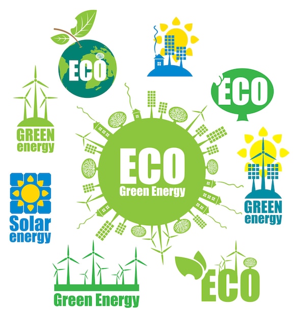 Banner con conjunto de etiquetas ecológicas