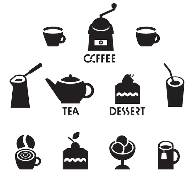 Banner con un conjunto de iconos sobre el tema del té y el café