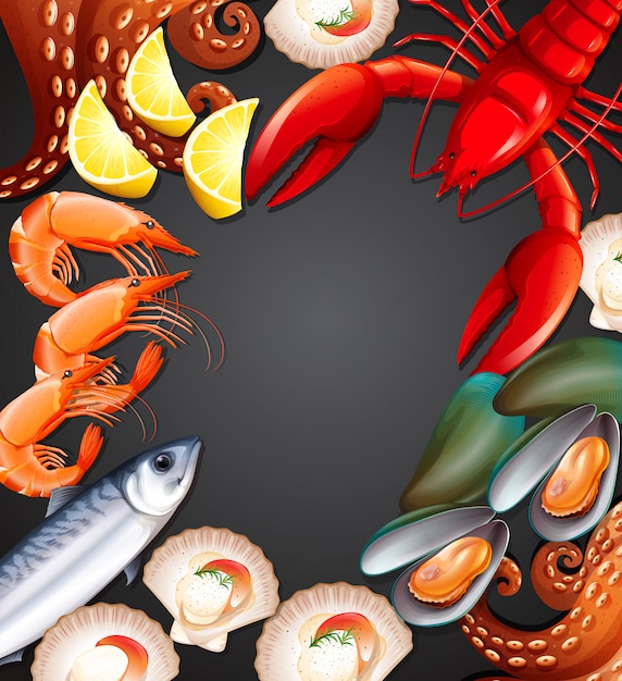 Banner conjunto de mariscos frescos