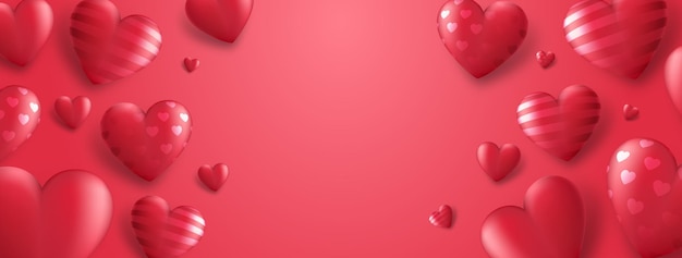 Banner con corazones rojos 3d y lugar para su texto ilustración vectorial