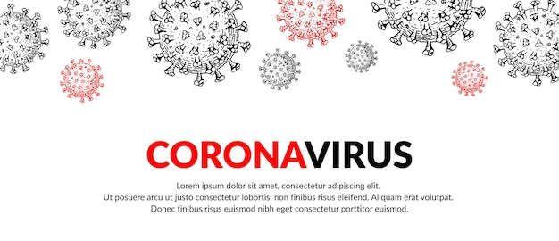 Banner de coronavirus con elementos de diseño dibujados a mano